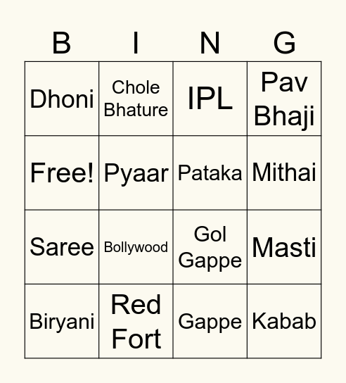 DESI Chai Social Bingo Card