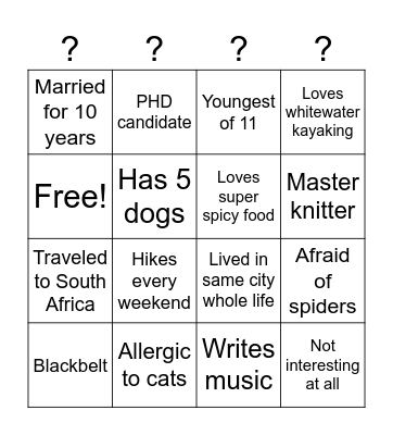 Test Person Bingo Card