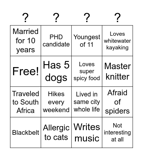 Test Person Bingo Card