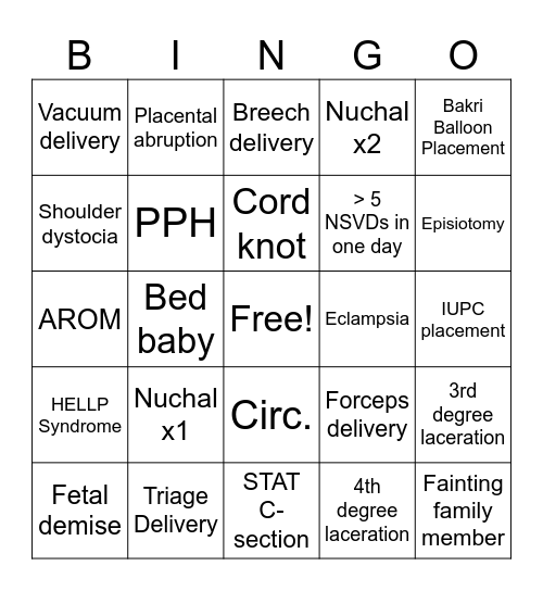 OBGYN Resident Bingo!! Bingo Card