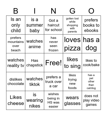 Getting to Know You Bingo Card