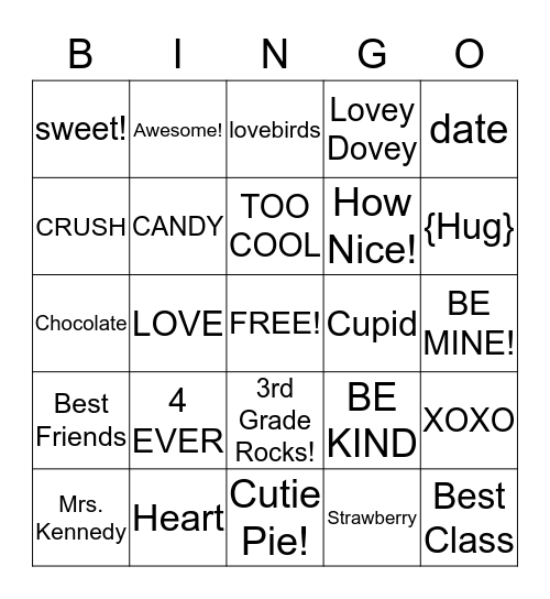 Mrs. Kennedy's 3rd Grade Valentine's Bingo Card