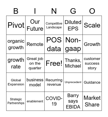 Earnings Call Bingo Card