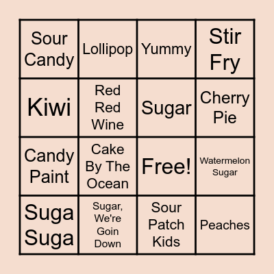 Food Bingo Card