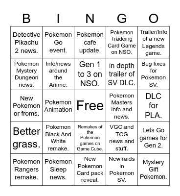 Pokemon Direct August Bingo Card