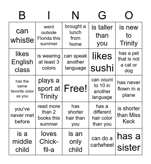 Find Someone Who Bingo Card