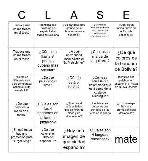Primer día (3) Bingo Card