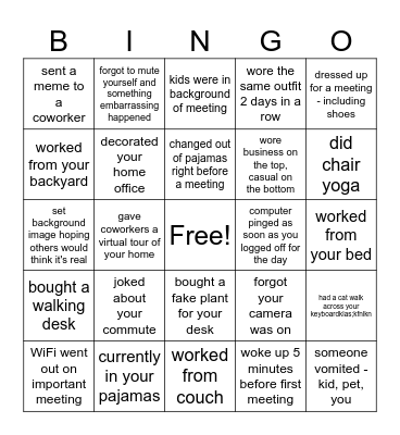 Remote Work BINGO Card
