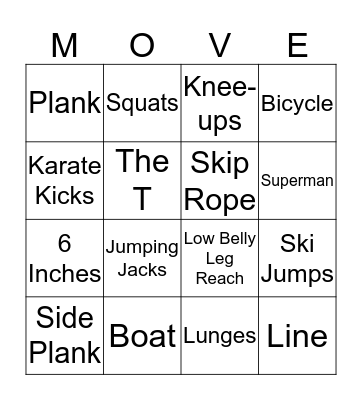 Fitness Bingo Card