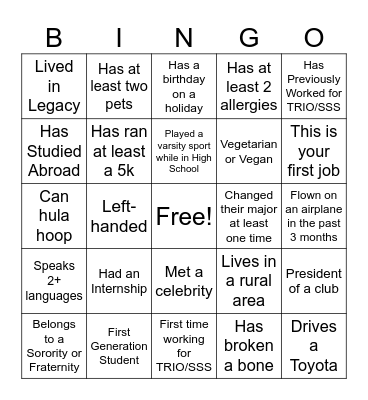 SSS Mercer Human Bingo Card