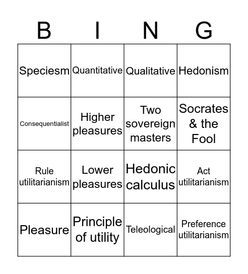 Utilitarianism Bingo Card