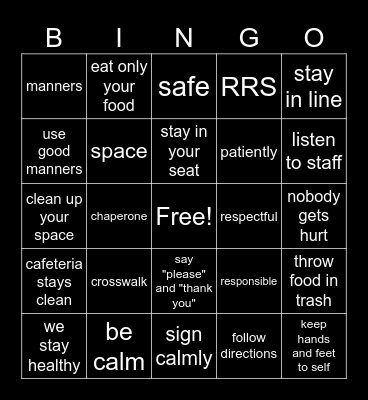 Cafeteria Bingo Card