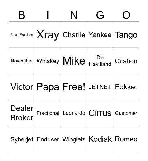 JETNET BINGO Card