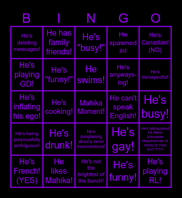 Hugo Bingo Card