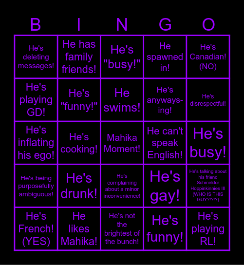 Hugo Bingo Card