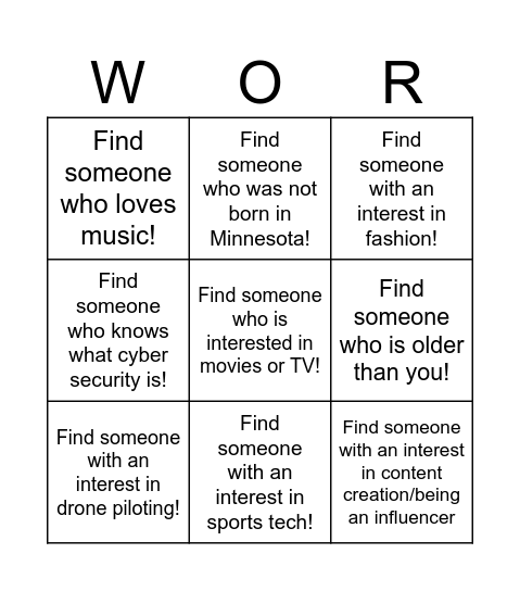Around the World Bingo Card