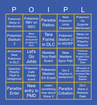 Pokemon Presents 8/8/23 Bingo Card