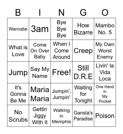 90s Night 1 Bingo Card