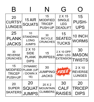 LIVEFIT FITNESS BINGO Card
