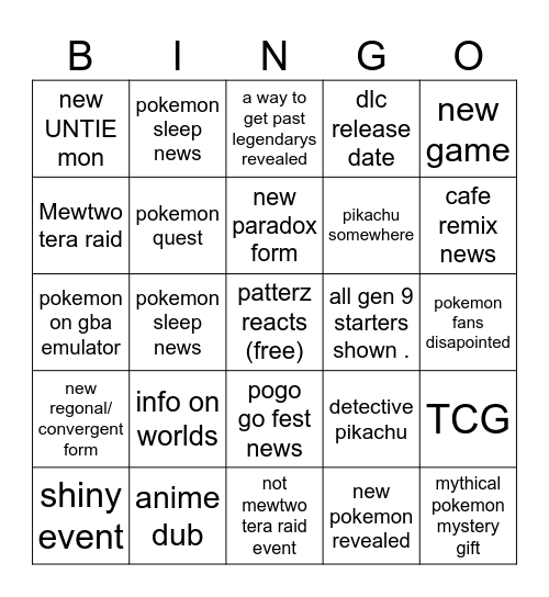 Untitled Bingo Card