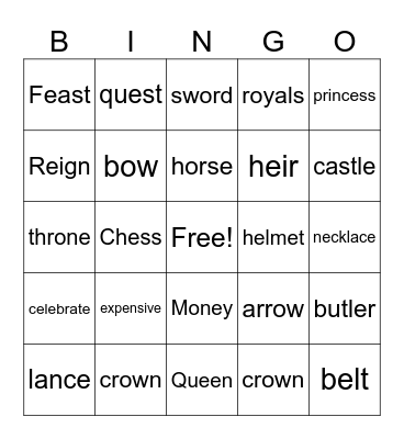 Knights and Queens Bingo Card
