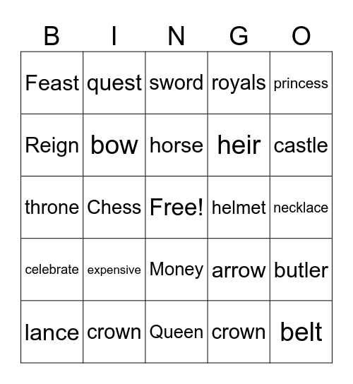 Knights and Queens Bingo Card