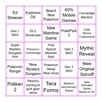 Pokemon Presents 8/8/23 Bingo Card