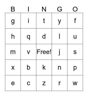 Alphabet Bingo Card