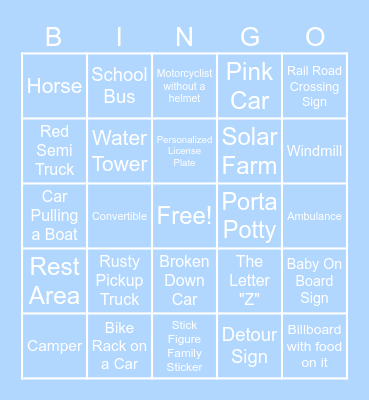 Road Trip Bingo! Bingo Card