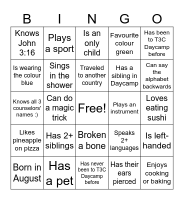 DAYCAMP 2023 - READY, SET, MOVE! Bingo Card