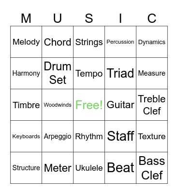 Elements of Music Bingo Card