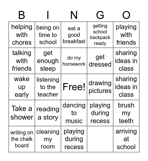 Daily Routine Bingo Card