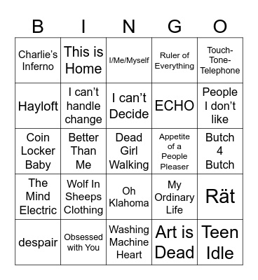 DANGANRONPA KIN PLAYLISTS (SPOTIFY) Bingo Card