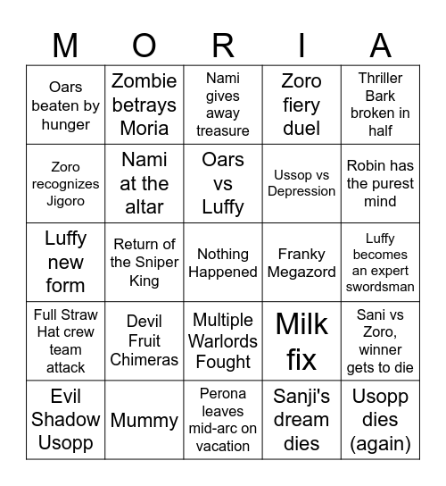 Thriller Bark Watchnight Bingo Card