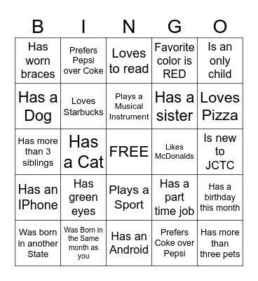 New Student Orientation Ice Breaker Bingo Card