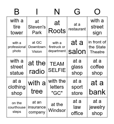 Team Selfie Scavenger Bingo Card