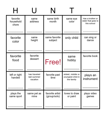 HUMAN SCAVENGER HUNT (Get to know your new buddies) Bingo Card