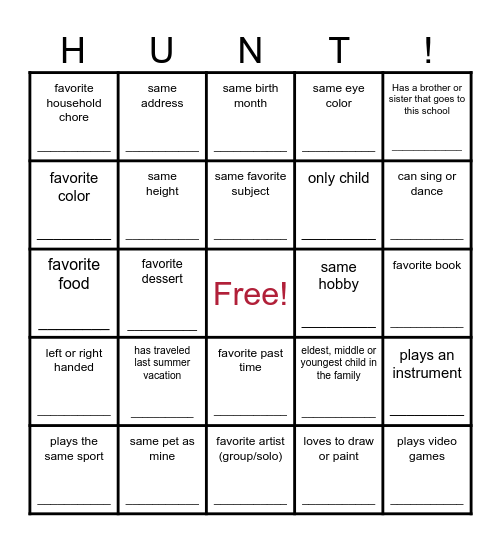 HUMAN SCAVENGER HUNT (Get to know your new buddies) Bingo Card