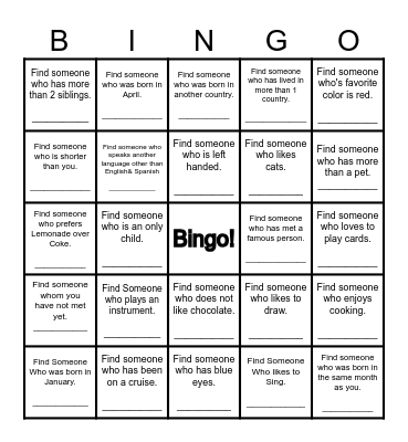Find Someone Who... Bingo Card