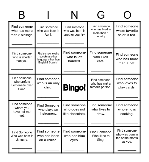 Find Someone Who... Bingo Card