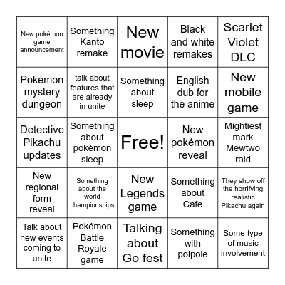 Pokemon presents fall 2023 Bingo Card