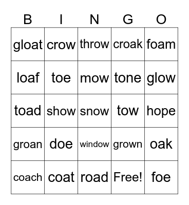 oa ow oe Bingo Card