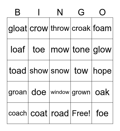 oa ow oe Bingo Card