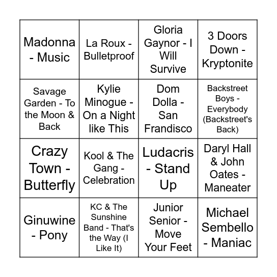 PRINCE MUSIC BINGO ROUND 2 Bingo Card