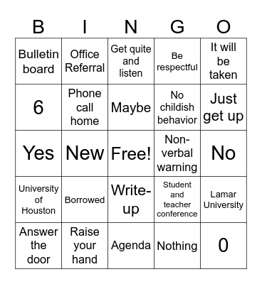 Room 1153 Bingo Card