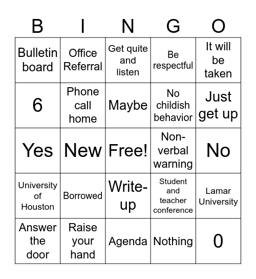 Room 1153 Bingo Card