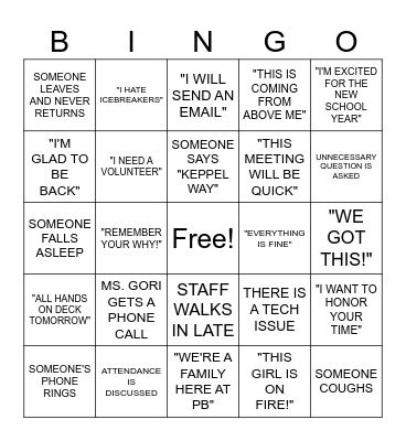 WELCOME BACK Bingo Card