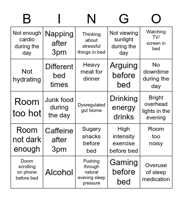 Sleep Killer Bingo Card
