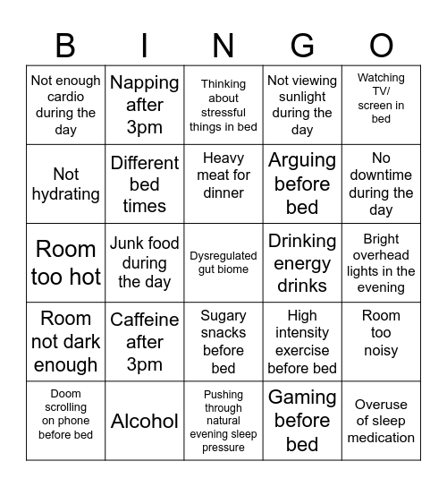 Sleep Killer Bingo Card