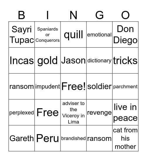 Time Cat 12-13 Peru Bingo Card